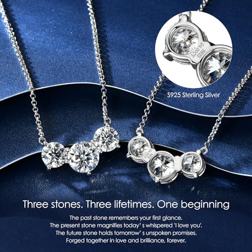 AINUOSHI 3 Stone Moissanite Necklace for Women - 4 Carat Lab Created Simulated Diamond Pendant in 925 Sterling Silver & 14K White Gold Plating, Dainty Elegant Necklace Gift for Wife, Fiancée3