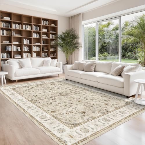 MATIIUI Washable 6x9 Beige Floral Area Rug