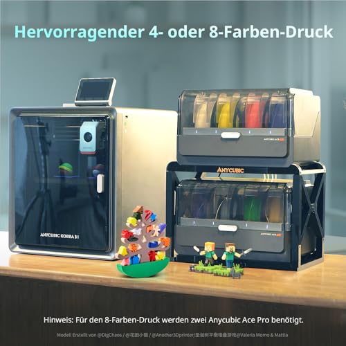 Anycubic Kobra S1 Combo 3D-Drucker Mehrfarbig, Geschlossene CoreXY-Struktur, 600 mm/s Schnelles Drucken, Trocknung Filament während des Drucks, 320 °C Hotend, Druckgröße 250 x 250 x 250 mm