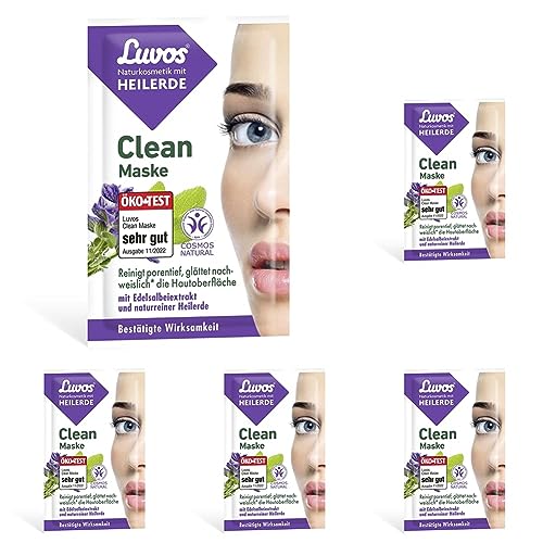 Luvos Crememaske, Clean-Maske tiefenwirksame Reinigung, 2 x 7,5 ml (Packung mit 5)