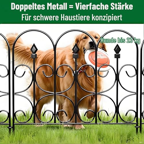 Amagabeli Metall Gartenzaun 5 Stück, 81cm(H) x 3.05m(L), Rostfreier Wetterfest Steckzaun für Beete, Hunde & Teiche, Dekorative Zaunelemente, Komplettset, Einfache Montage