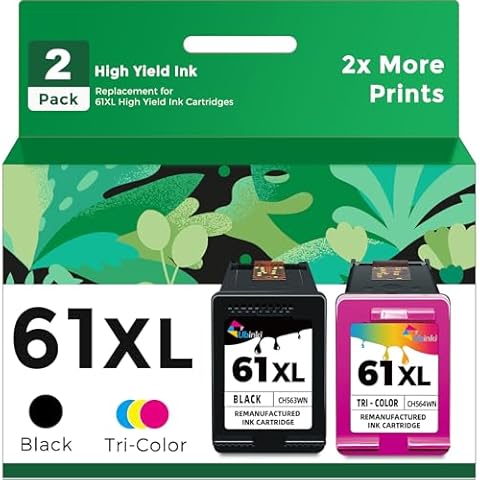 61XL Ink Cartridge 2-Pack Replacement for HP Ink 61 Black Color Combo Pack XL HP61 HP61XL to Envy 4500 5530 4502 4501 officejet 4630 4635 4632 deskjet 1000 1010 1510 2540 3050 3510 2542 3512 Printer Cover