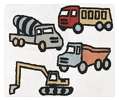 Sweet Jojo Designs Construction Truck Accent Floor Rug or Bath Mat - Grey Yellow Orange Red and Blue Transportation Zone Vehicles