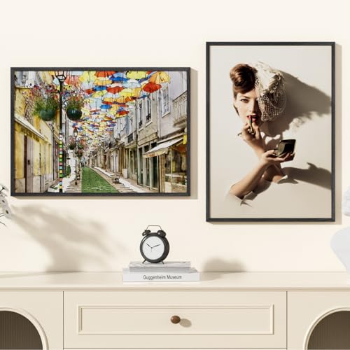 Image of 19x27 Picture Frame Oak Wood,19 inchx27 inchBlack Color Wooden Frames with Tempered Glass,27x19 inch Wall Gallery Poster Frame with No Mat,19 by 27 Frames Horizontal and Vertical for Wall Mounting