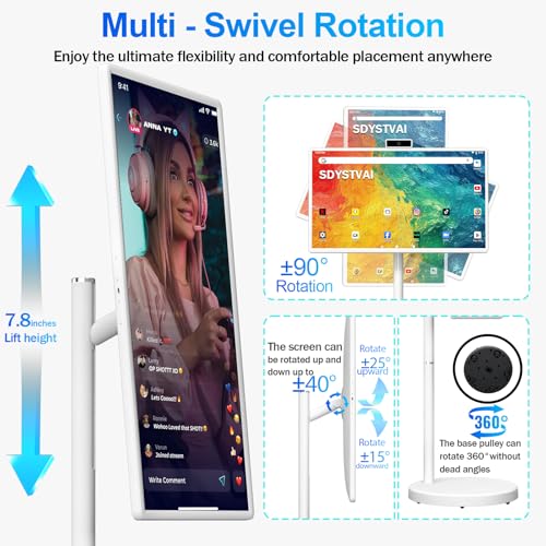 Image of 32 inch FHD Smart Portable TV, Rolling TV on Wheels, Android 15 OS, 6G +128GB Storage, Portable Touch Screen Monitor, 8MP Camera, Built-in Battery, Full Swivel Rotation, Voice Remote