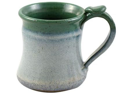 Modern Artisans American Made Stoneware Pottery Classic Wide Base Mug with Thumb Grip, 12-14 oz (mist green)