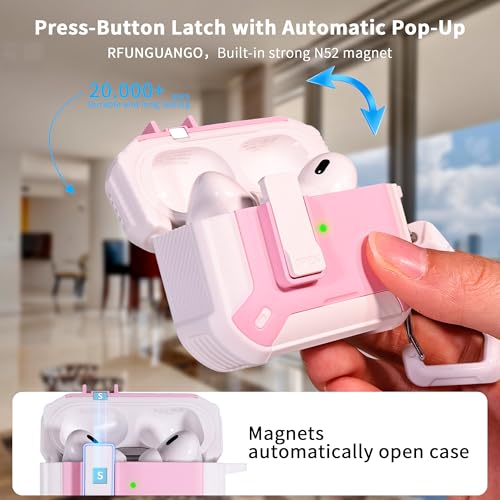 Image of RFUNGUANGO AirPods Pro 2 Case with Lock Phone Stand Magsafe, Pink