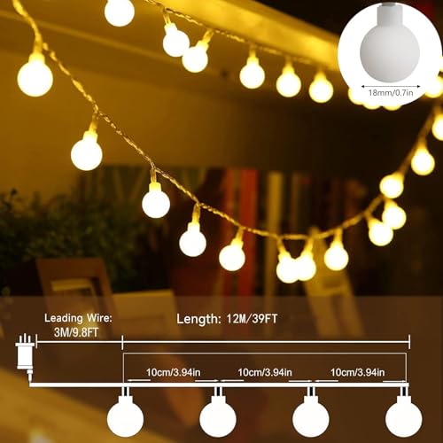 Augone 120 LED Lichterkette Kugel 15m, Partylichterkette mit Stecker für Innen und Außen,für Weihnachten, Hochzeit, Party, Garten(Warmweiß)