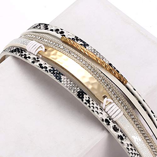 Leather Wrap Bracelet for Women Crystal Wide Cuff Bracelets Multi-Layer Leopard Bangles Wristbands for Girls4