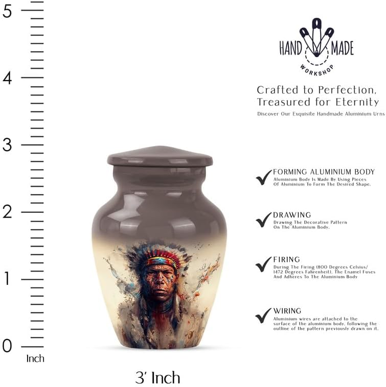 Native American Decorative Urns, Memorial Burial Urn, Pack of 1, Small Ashes Keepsake for Sister, Small Keepsake Urn for Mom & Dad Ashes, Cremation Urns for Adults Male & Female, Gray