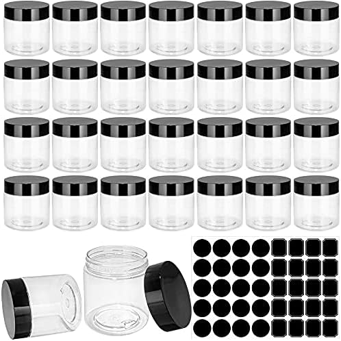 60ml 30pcs Clear Plastic Round Jars with Black Lids, 2oz Leak-Proof Wide-Mouth Cosmetic Storage Containers for Kitchen Use, Beauty Products, Cream, Scrubs, Bath Salt and More