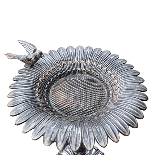 Image of Oakland Living 5065AP Antique Pewter Sunflower Design Aluminum Birdbath, Silver