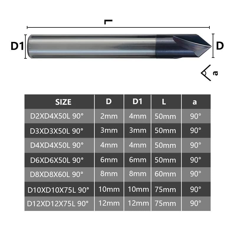 Frez do fazowania z twardego metalu do fazowania grzywki krawędzi frezarki do frezarki V 3 flety, 12 x P12 x 75 x 60p