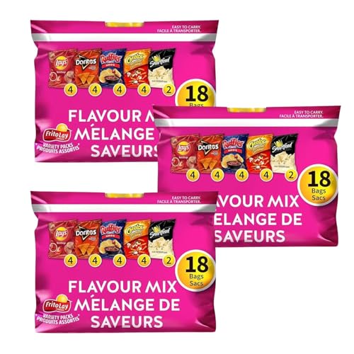 Lays Chips Variety Mini Bags Pack, Flavor Mix, Lays Ketchup, Doritos Original, Ruffles BBQ, Cheetos Crunchy, Smartfood White Cheddar, Pack of 3 (18ct x 28g/1 oz.) Shipped from Canada