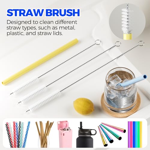 Image of Holikme 6 Pack 4 in 1 Cup Lid Cleaning Brush 3 Straws Bottle Brush,Yellow | 4 in 1 Cup Lid Cleaning Brush Multifunctional Bottle Brush, Silicone Cup Lid Gap Cleaner, Bristle Crevice Cleaning Brush
