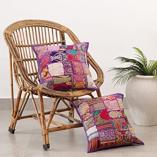 Image of Ravaiyaa - Attitude is everything Set Of 2 PC Home Sofa Decor Cotton Cushion Cover, Handmade Khambadiya Patchwork Pillow Case, Embroidery Cushions