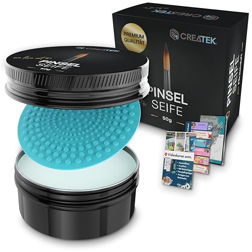 CreaTek Premium Pinselseife 50g + praktische Silikon Reinigungsmatte für tiefenwirksame Reinigung - hochwertiger...