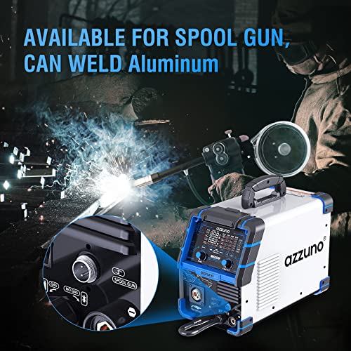 Azzuno Aluminum 250Amp Mig Welder,6 In 1 Gas Mig/Gasless Flux Core /Stick/Lift Tig/Spot Welding/Spool Gun Compatible Welding Machine 110V/220V Large Led Display Multi Process Welder #TOP4