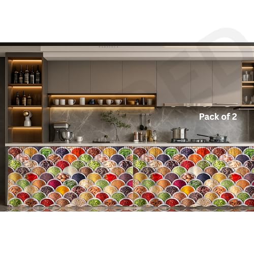Image of Premium Sink Kitchen Curtain | Waterproof Printed Under Sink Cabinet Curtain for Kitchen Storage & Protection | Stylish Home Decor | (150 x 71 cm) (Masala, Pack of 2)