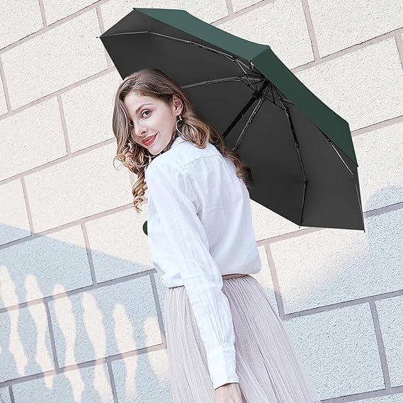 Image of AYSIS UV Travel Mini Folding Ultra Compact pastel Umbrella with Case, Manual Open 6 Ribs Lightweight Portable, Small Sun & Rain Pocket Umbrella for Men and Women- Use in Rain & Summer (Dark-Green)