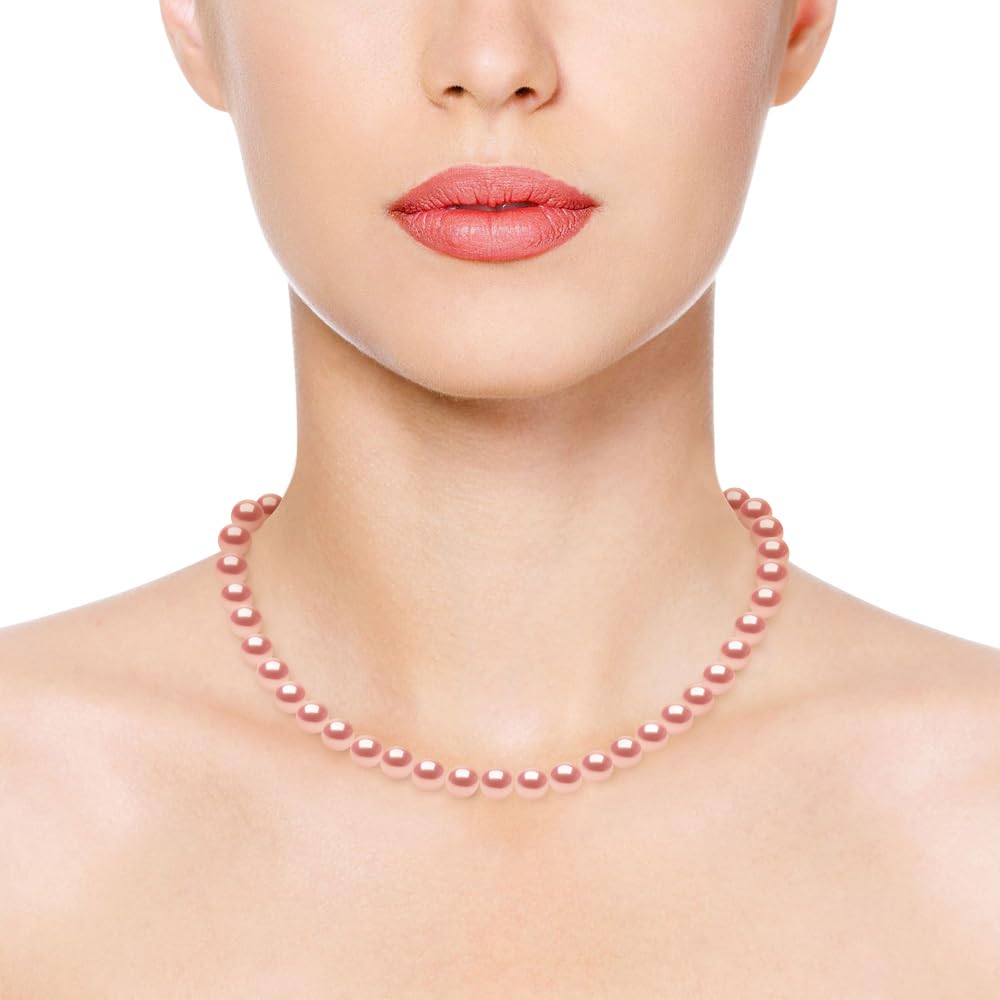 Pearls & Colors - Collana vera perla coltivata d'acqua dolce, rotonda, qualità AAA+, argento 925 millesimi, gioiello da donna