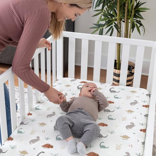 Image of BROLEX Baby Fitted Crib Sheets: Kid Crib Sheets - Set of 2 for Toddler Standard Size Crib Mattress for Boys and Girls - Jersey Knit Crib Bed Sheets Cute Dinosaurs