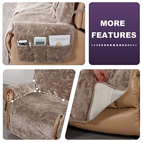Meillemaison Recliner Sofa Covers For 3 Cushion Couch, 100% Waterproof Velvet Recliner Sofa Slipcover Cut Flower Pattern, Washable Reclining Furniture Protector Elastic Straps, Taupe (Mmcrbr03C2) #TOP6