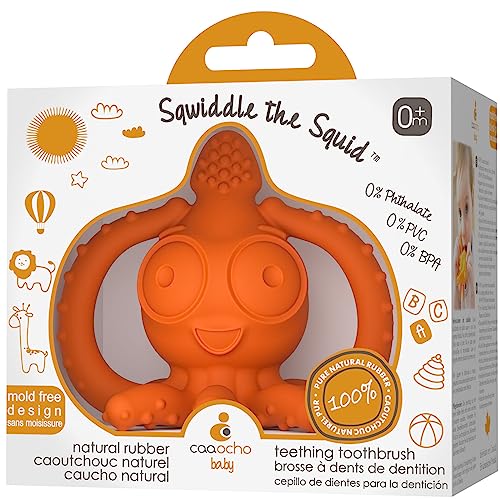 Image of CaaOcho Pure Natural Rubber Teething Gum Massager Baby Toy & Bath Toy - Squid Teether for Babies, Sealed Hole, BPA Free Baby Toy, Hole Free Molar Teether Toy, All Natural Bath Toy