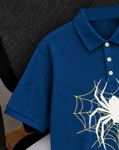 Image of AUSK Men's Spider Graphic Printed Polo T-Shirt | Cotton Blend Textured Half Sleeve Regular Fit Polo Neck Casual Wear Tshirt for Men