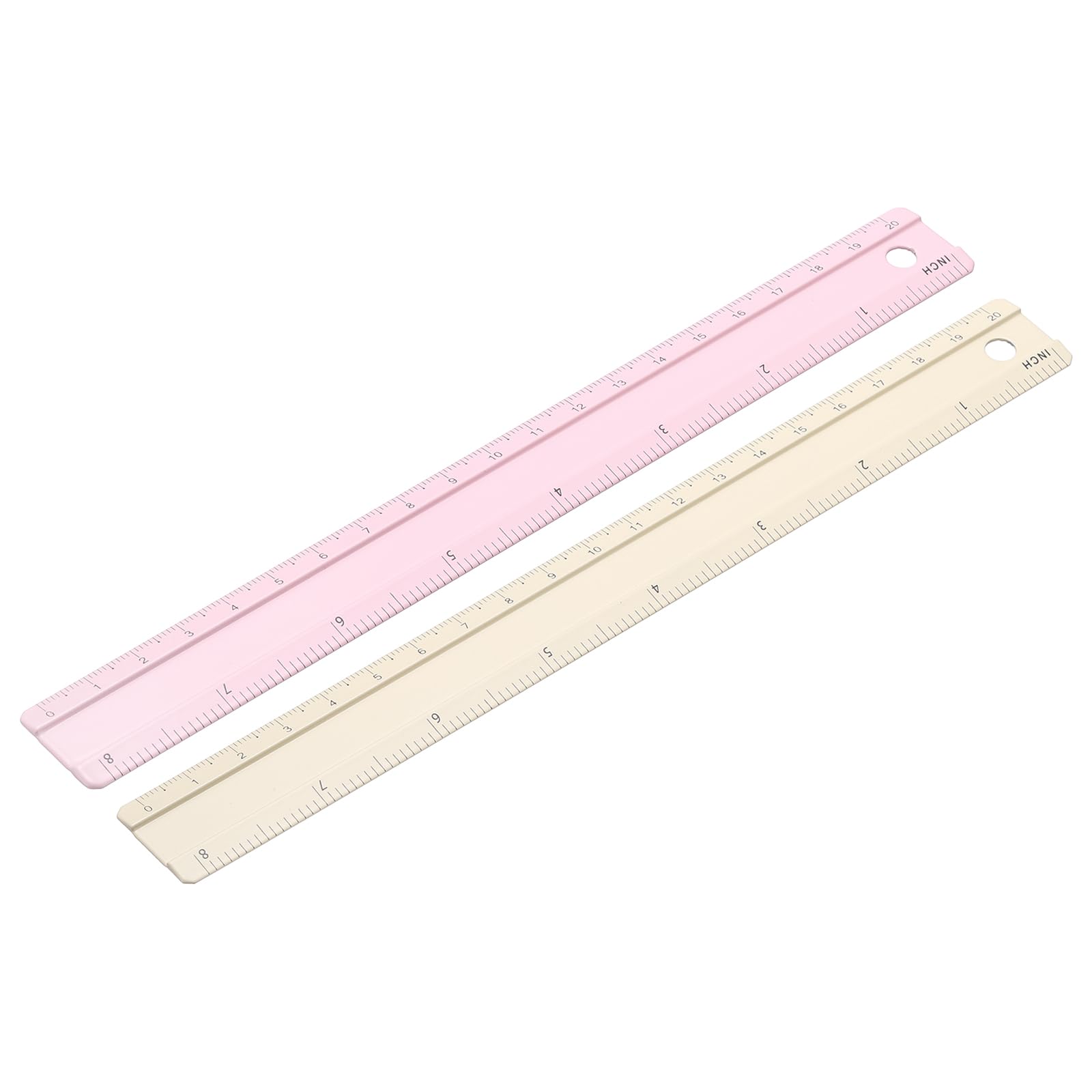 PATIKIL Metal Ruler 8 Inch/20cm, 2 Pcs Aluminum Straight Edge Ruler, Dual Scale Measuring Tool with Inch/Centimeter Scales & Hole for Math Office Drawing Engineering Home, Pink/Yellow