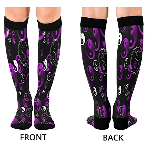 Kigai Violet Yin Yang Socks, Women and Men Knee High Stockings (20-30mmHg), for Nurse Sport Travel Pregnancy Cycling Running2
