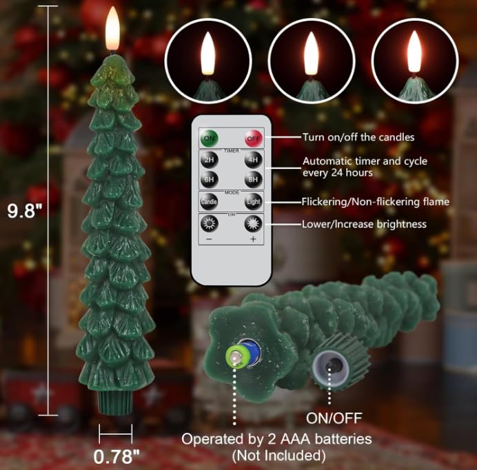 Image of Christmas Tree Candles, Flameless Taper Candles with Color Lights