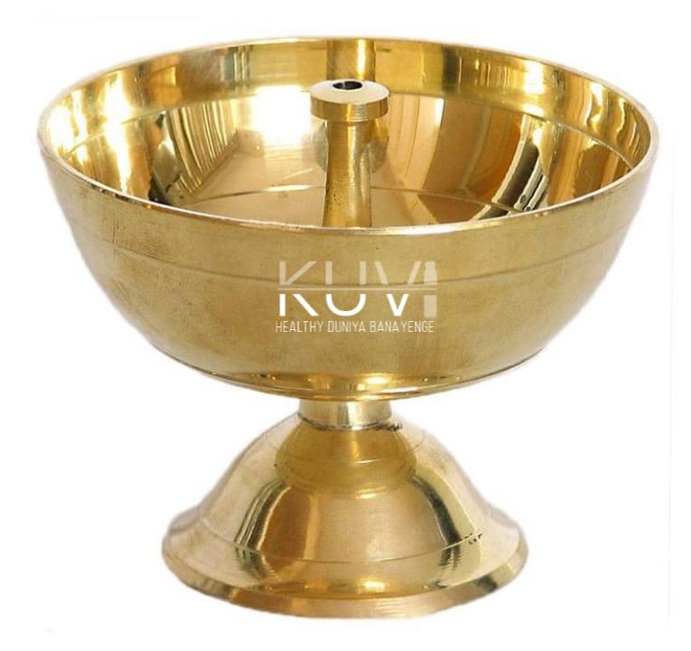 Kuvi Akhand Jyot Diya Pure Brass Ghee Lamp for Puja & Spiritual Certified Brass Spiritual Use for Aarti in Pital Diya Product/Brass Diya (Size No.10) (5" x 5" x 4.1")