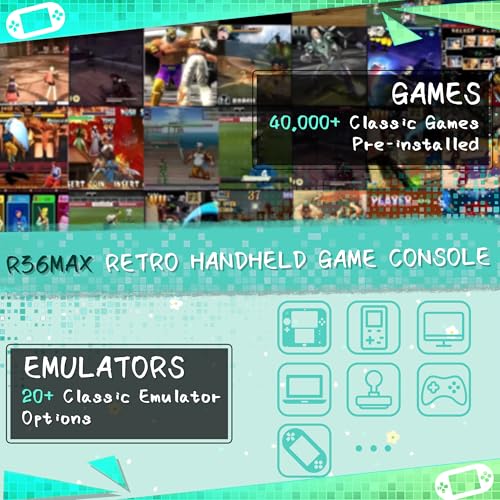 R36MAX Handheld Game Console, 40000+ Games Retro Gaming Console, 256GB TF Card Mini Retro Video Console, 4000mAh Rechargeable 4.0" IPS HD Screen Portable Pocket Arcade (Transparent Black) by OROMVO - Image 2