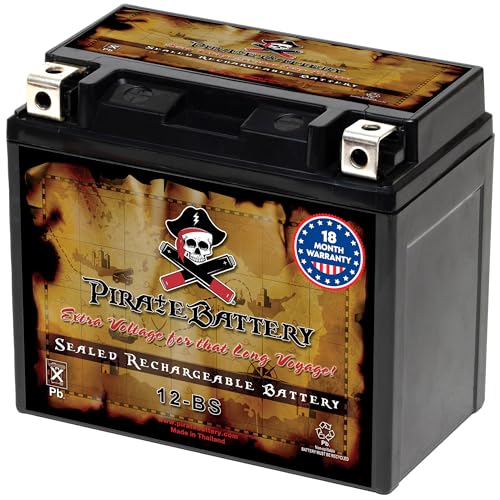 Image of Pirate Battery YTX12-BS Maintenance Free Replacement Battery for ATV, Motorcycle, Scooter, and UTV: 12 Volts, 1.2 Amps, 10Ah, Nut and Bolt (T3) Terminal