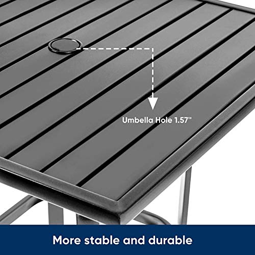 Patiomore Patio Bar Table, Outdoor Bar Height Bistro Table With Umbrella Hole, Metal Frame And Slat Design (Black) #TOP4