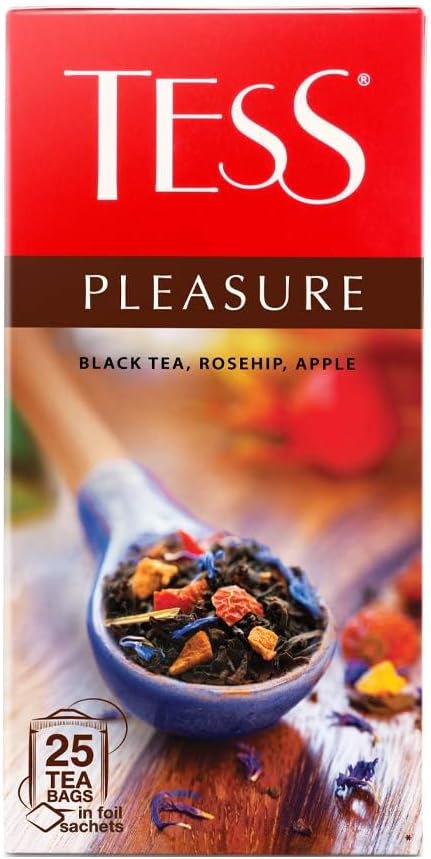 Tess Pleasure Black Tea Lemon Sorghum Apple Pieces Cornflower Petals Rose Hips 25 Pcs