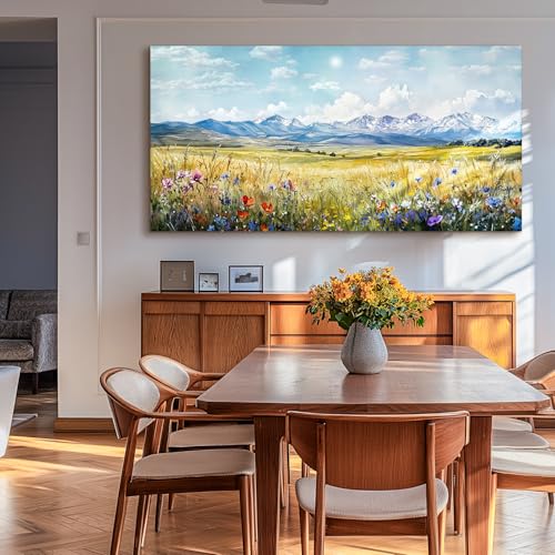 SERIMINO Outdoor Landscape Large Wall Art, Nature Country Scenic Canvas Art Prints, Meadow Wildflowers Big Artwork for Walls, Mountain Cloud Sunlit Pictures for Living Room Dining Room 30"X60"