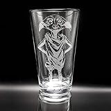 DOBBY THE HOUSE ELF Engraved Pint Glass | Inspired by Harry, Witches, Magic, Wizards, HP, and Potter