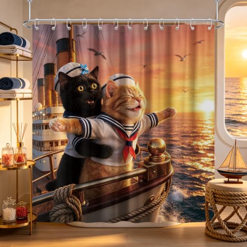 Image of Extra Tall Shower Curtain XL Fun Black Cat, 70 x 96 Inchs