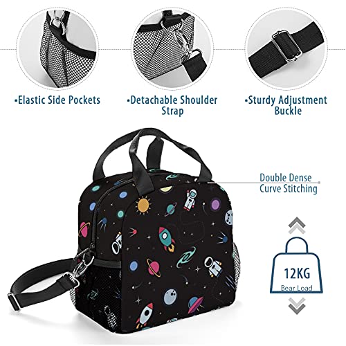 Kids Lunch Bag, Insulated Leakproof Lunch Box Containers Resuable Cooler Lunch Tote Bag With Detachable Adjustable Shoulder Strap & Side Pockets For Girls Boys School Travel Picnic In Cool Astronaut #TOP3