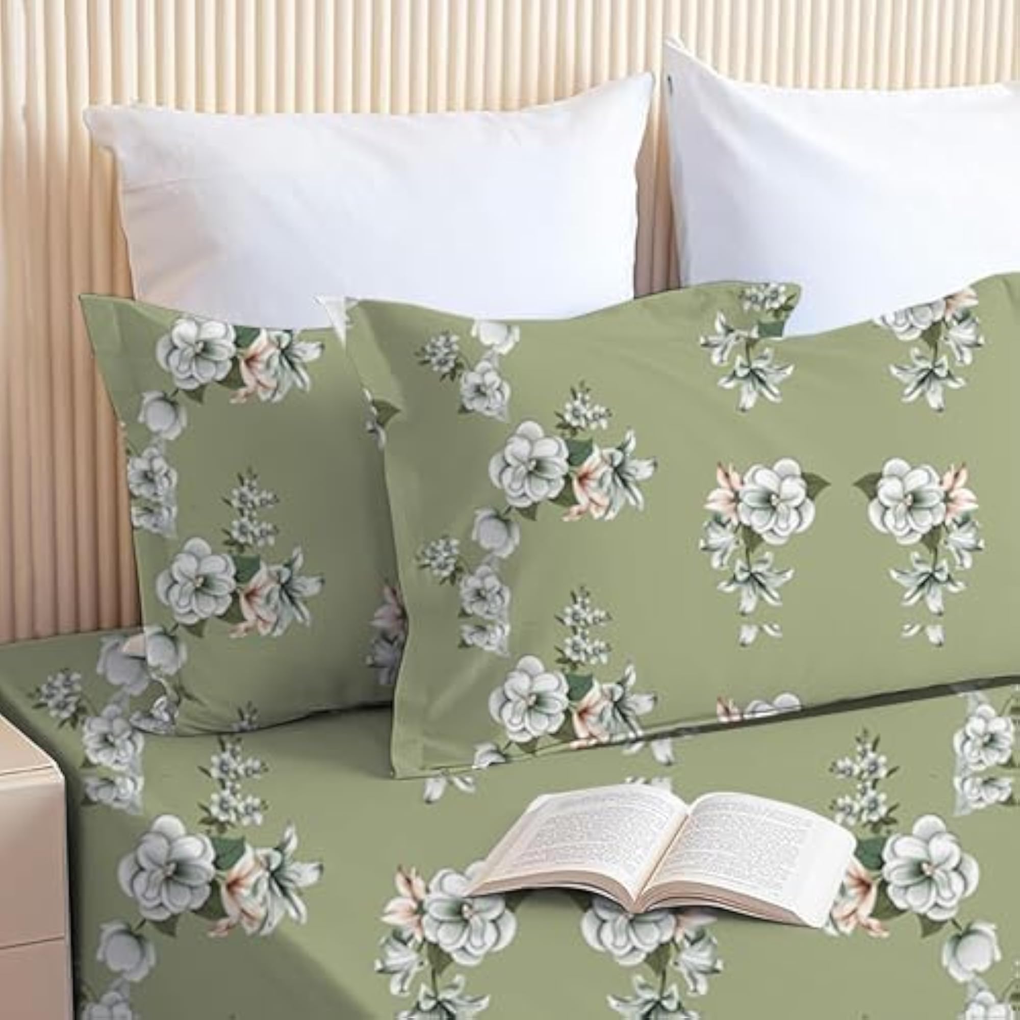 Double Bedsheet with Pillow Covers, Cotton Feel, Green