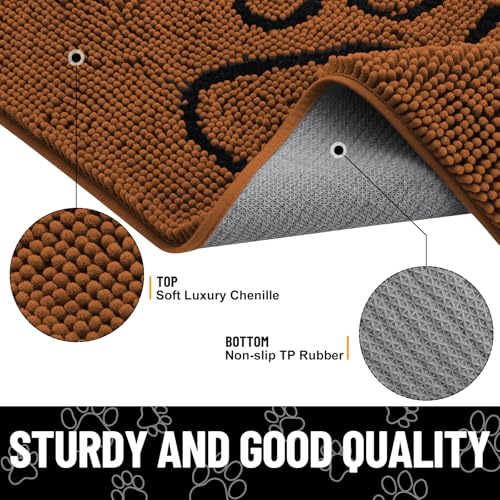 Image of Smiry Dog Door Mat for Muddy Paws, Absorbent Dirt Trapper Non Slip Quick Dry Washable Chenille Mat for Mud Dogs, Entry Rug for Indoor and Outdoor (48x30 Inches, Ochre and Black)