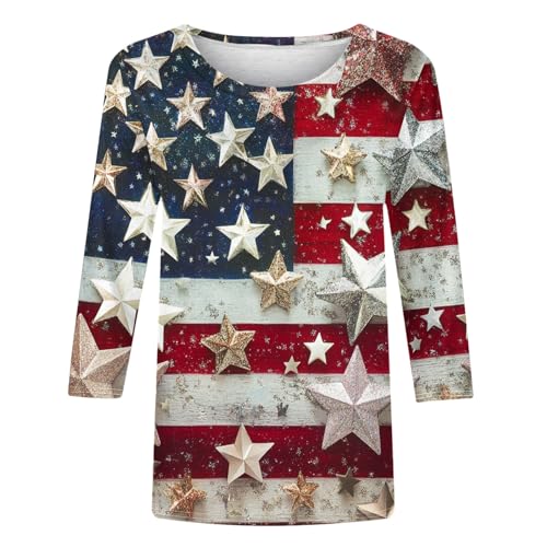 fourth of july shirts for women 34 sleeve summer tops american flag print t shirt patriotic 4th of july shirts 2025