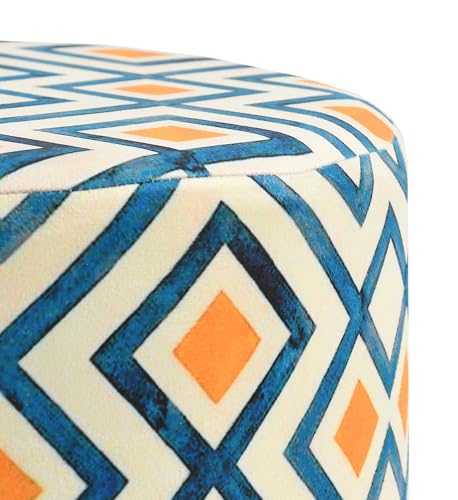 Image of NACIA Printed Ottoman Stool Set of 2 | Soft Cushioned Velvet Pouf Footrest with Wooden Legs | Decorative Seating Stool for Bedroom Living Room Home & Office (16x16x17 Inch, Yellow Box)