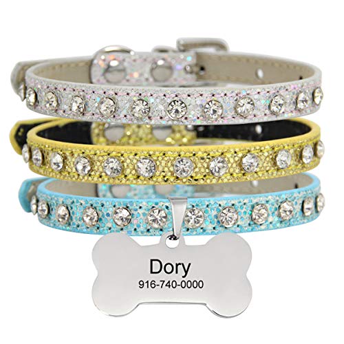 Personalized Cat Collar, Custom Kitty Collar with Name and Phone Number Engraved for Cat and Small Dog, Bling Kitten Collar with Rhinestones and ID Tag, Jeweled Puppy Collar