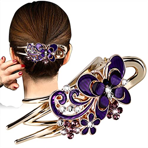 CROWN GUIDE Sparkling Crystal Stone Braided Hair Clip, Large Size