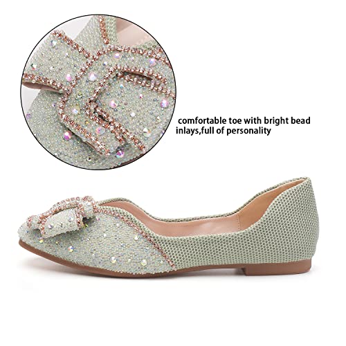 Women's Square Head Flat Shoes Fashion Glittering Rhinestone Bride Wedding Dress Shoes Comfortable Non Slip Slip on Walking Shoes 5