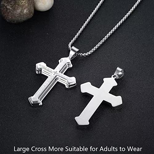 Rehoboth Men's Stainless Steel Nail Lord's Prayer Cross Pendant Necklace For Boy Men Big Pendant And Strong Chain 24" #TOP1