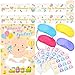Jeu d’Épingler La Tétine sur Le Bébé, Fournitures de Jeu Baby Shower Comrpenant Ruban à Mesurer de Ventre, Affiche de Bébé, Autocollants de Sucette, Bandeau de Yeux, Ruban Adhésif